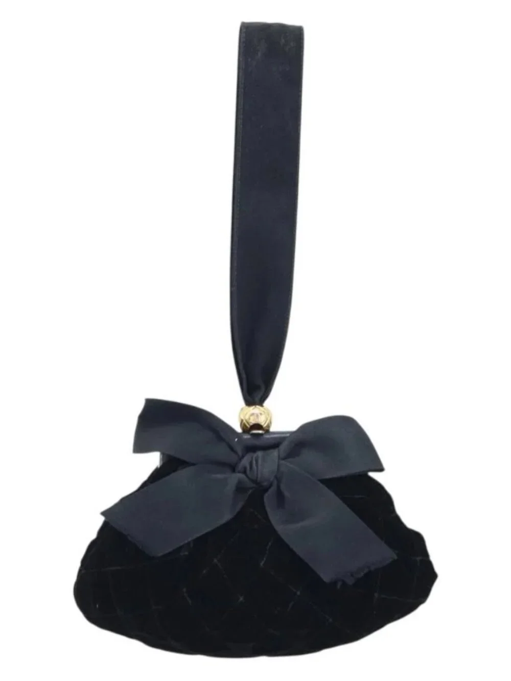CHANEL Hand Bag Velor Black Gold CC Auth ARZ385A